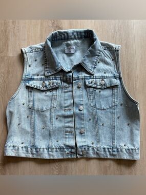 Simply Blessed Light Wash Studded Denim Vest - Size XL